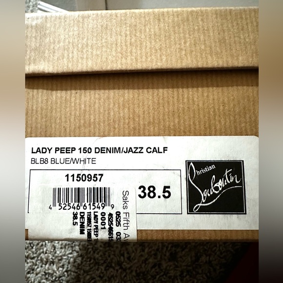 CHRISTIAN LOUBOUTIN LADY PEEP HEELS 150 DENIM JAZZ CALF BLB8 BLUE WHITE 38.5 - Picture 5 of 5